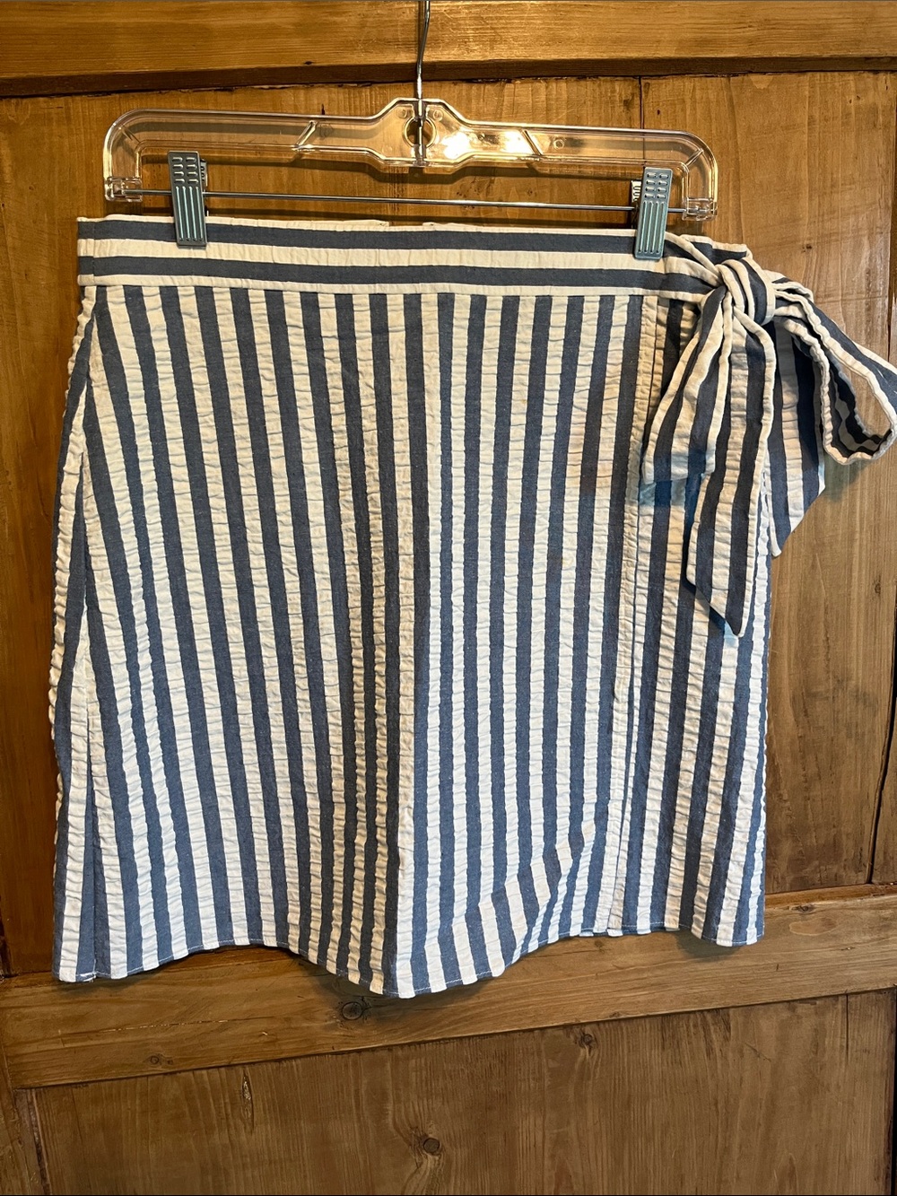 J. Crew Blue and White Striped Tie-Waist Mini Skirt